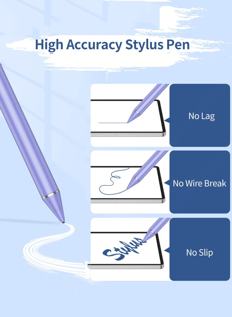 Stylus Pen for iPad, Active Stylus Pen for Touch Screens with Fine Point Tip and Magnetic Cap, Compatible with Apple iPad, iPhone, Android, Tablet and Other Capacitive Touch Screen (White Purple) - Image 5